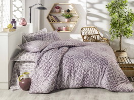 L'essentiel linge de maison Juego de funda de edredón individual Ranforce Morado y Blanco
